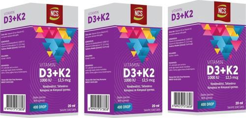 Vitamin D3 K2 Damla 20 ml 400 Damla 3 Kutu