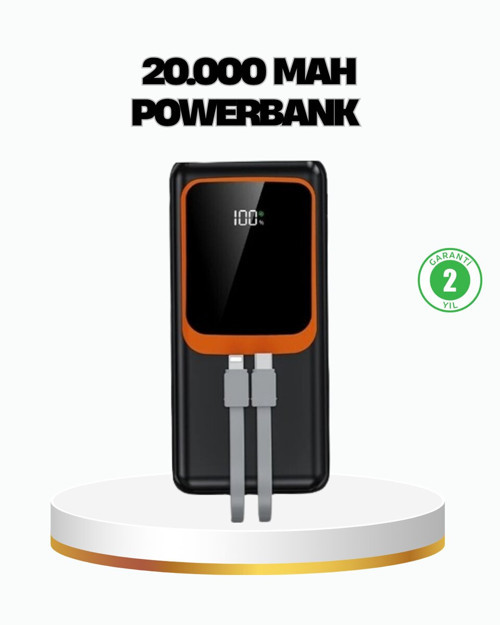 20000 mAh Hızlı Şarjlı Kompakt Powerbank - Çoklu Kablo Dahil ve Akıllı Ekranlı