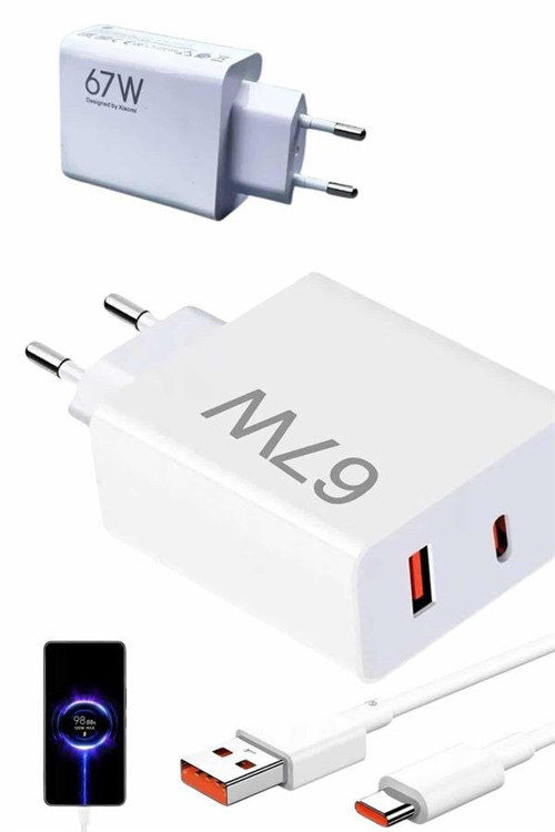 67W Turbo Hızlı Şarj Adaptörü ve Kablosu - 120W Gücü ile Cihazlarınızı Şarj Edin