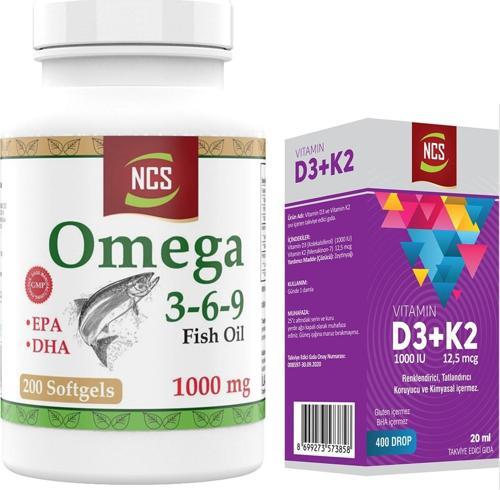 Omega 3-6-9 Fish Oil 1000MG 200 Softgels+Vitamin D3 K2 20 ml