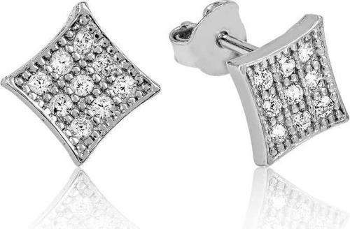 925 Ayar Gümüş Beyaz Taşlı Kare Çivili Küpe