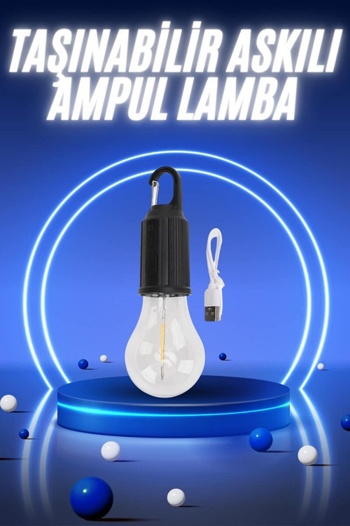 Taşınabilir Şarjlı LED Ampul Askılı Lamba - Kamp ve Bahçe Işığı