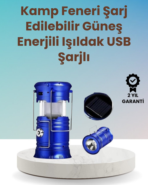 Güneş Enerjili Kızaklı Kamp Feneri – Şarj Edilebilir, USB Çıkışlı ve Katlanabilir