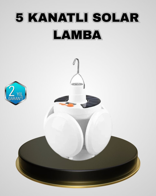 5 Kanatlı Solar Kamp Lambası – USB Şarjlı Taşınabilir IP65 Su Geçirmez Bahçe Aydınlatması