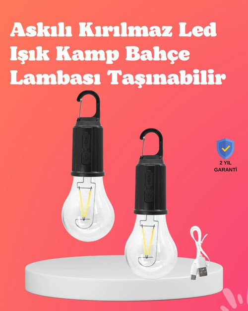 C Tipi Şarjlı Asılabilir Kamp Feneri - Su Geçirmez, Uzun Süreli Işık ve Powerbank Uyumlu
