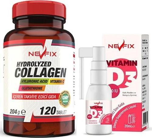 Hydrolyzed Collagen Vitamin C Glutathione 120 Tablet Nevfix Vitamin D3 Sıvı 20 ml