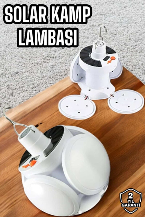 Kamp Lambası Işıldak Beyaz Işık - Güneş Enerjili 5 Kanatlı Katlanabilir Aydınlatma