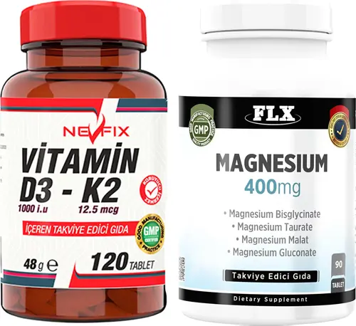 Magnesium Bisglisinat Malat Taurat Glukonat Nevfix Vitamin D3-K2 120 Tablet