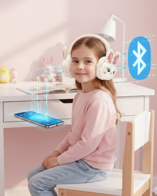 Peluş Tavşan Kulaklı Kablosuz Bluetooth Kulaklık - Çocuk ve Genç İçin Konforlu Müzik Deneyimi
