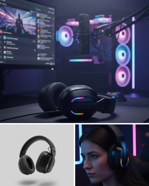 Kablosuz Oyuncu Kulaklığı RGB Işıklı Uzun Pil Ömrü ve Mikrofonlu Headset