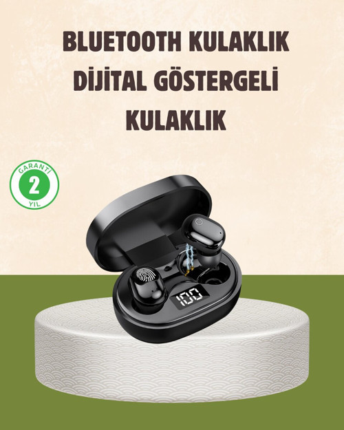 LED Ekranlı Şarjlı Kablosuz Kulak İçi Kulaklık - Bluetooth, Hızlı Şarj ve Uzun Pil Ömrü