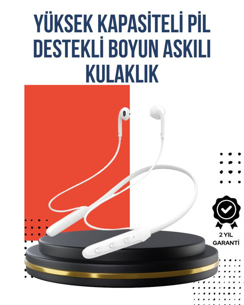 Uzun Süre Dayanıklı Manyetik Başlıklı Bluetooth Kulaklık - 100 Saat Pil, Boyun Askılı