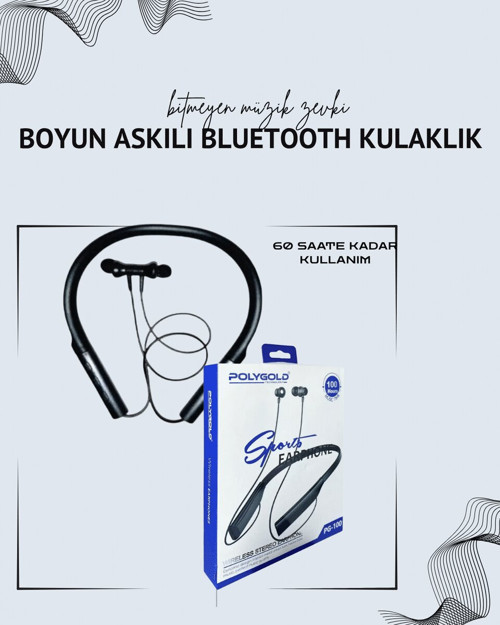 PG-100 Boyun Askılı Kablosuz Kulaklık – 200 Saat Bekleme Süresi, Bluetooth 5.0, Stereo Ses ve Mikrofonlu