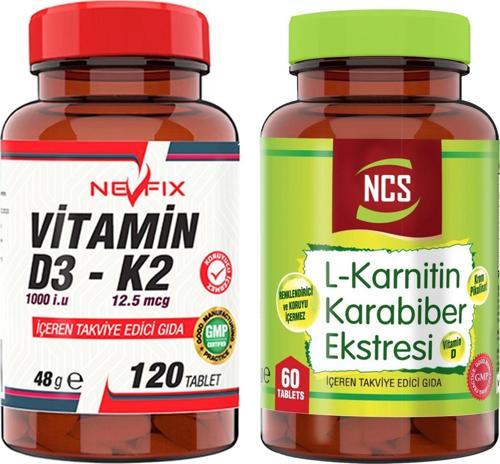 Vitamin D3-K2 120 Tablet   L-Carnitine Karabiber Extreli 60 Tablet