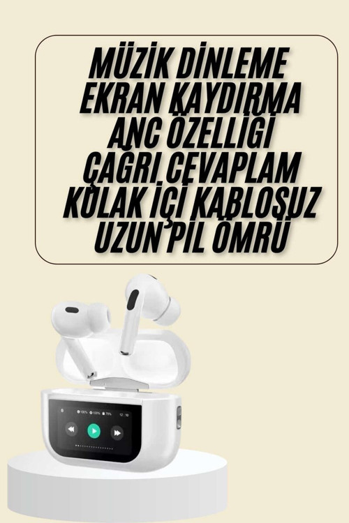 Dokunmatik Ekranlı Bluetooth TWS Kulaklık - OLED Ekranlı, Kablosuz Şarj ve Powerbank Özelliği