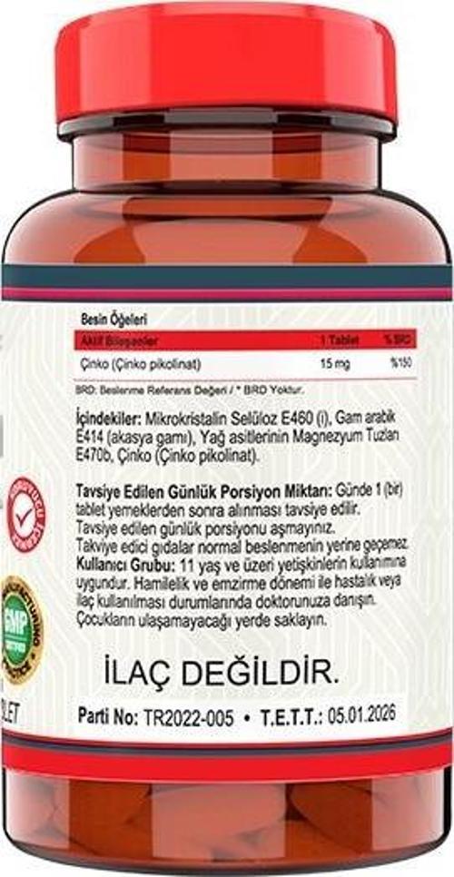 Zinc Çinko Pikolinat 15 Mg 120 Tablet
