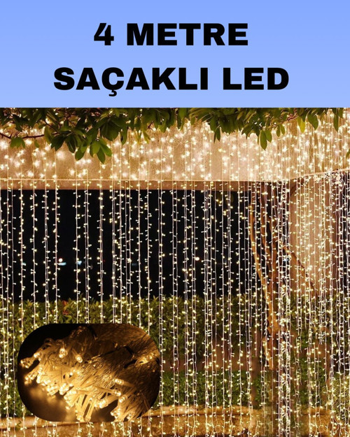 4 Metre Icicle Şelale Led Perde Işık - Sarı Aydınlatma ve Yılbaşı Dekorasyonu İçin