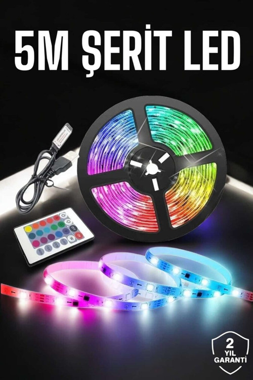 Şerit LED 5 Metre RGB Işıklı - Kumandalı Dekoratif Aydınlatma