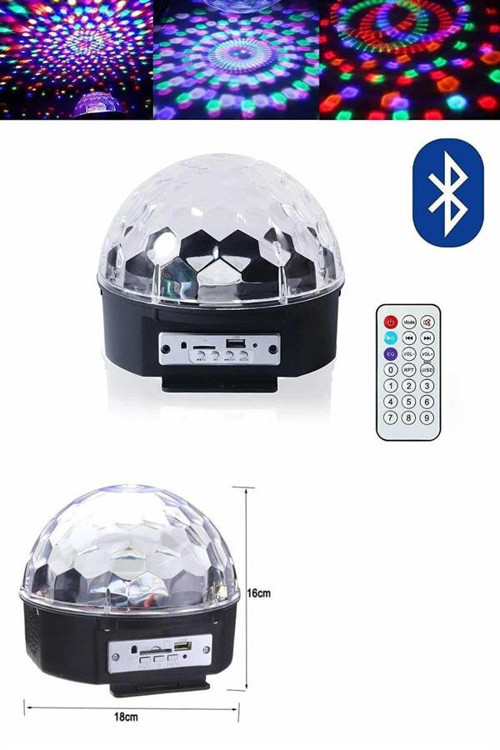 Disko Topu Müzik Çalar Renkli Lazer Işıklı Bluetooth Disko Parti Işığı Kumandalı