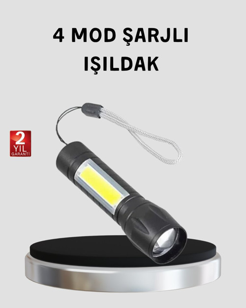Ultra Dayanıklı Şarjlı El Feneri - 4 Modlu Işıldak, Suya Dayanıklı ve 100.000 Saat Ömürlü