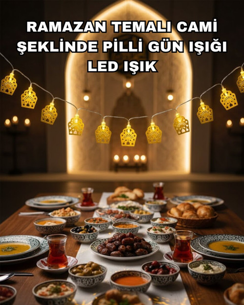 Ramazan Cami Tasarımlı Pilli LED Aydınlatma - Ev İçin Sıcak ve Şık Dekorasyon