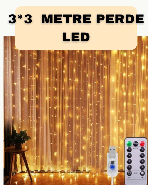 3x3 Metre Şelale Tasarımlı Perde LED – Bahçe, Balkon ve Veranda Işıltısı