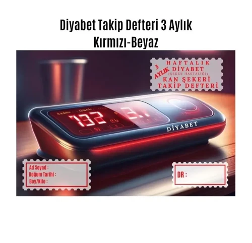 A Kalite 3 Aylık Diabet Ölçüm Takip Çizelgesi Defteri - A5 Kırmızı