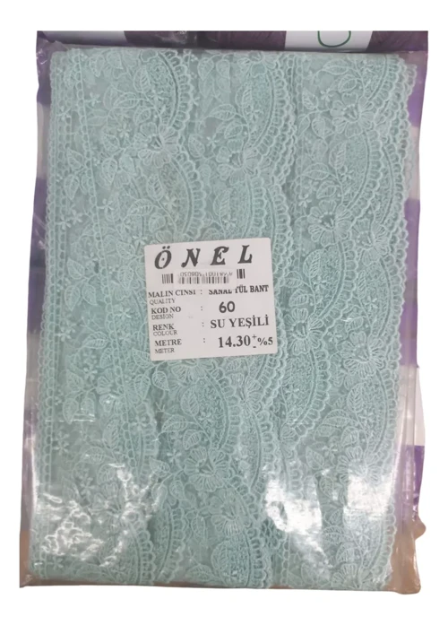 Şık Dantel Polyester Tül Bant Su Yeşili 14,30 Metre 6 cm - Dekorasyon ve El İşleri Malzemesi