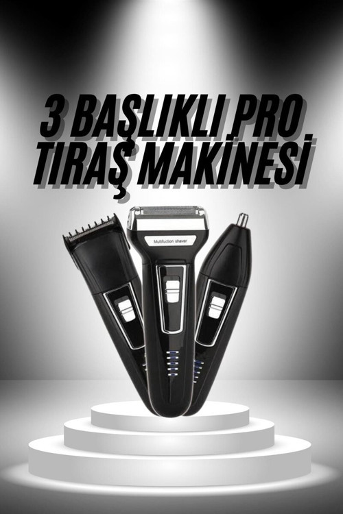 3'lü Set Saç Sakal Kesme Traş Makinesi - Kablosuz Folyo Teknolojili Burun Kılları Alma
