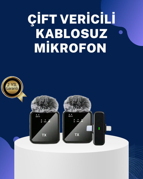 2in1 Kablosuz Yaka Mikrofonu: iOS ve Android Uyumlu, Profesyonel Ses Kalitesi