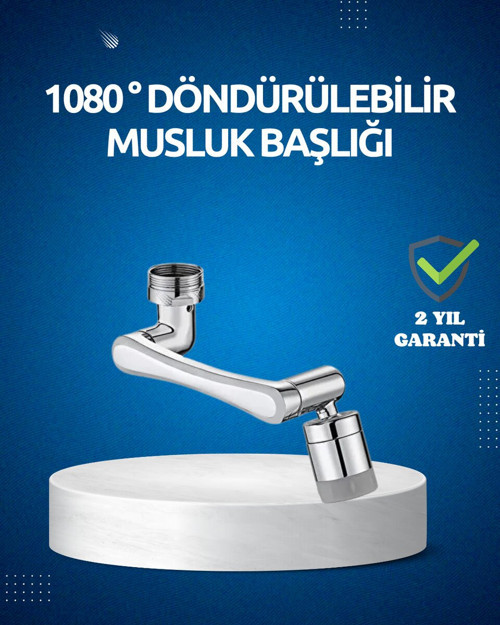 Dönen Musluk Başlığı 1080° Ayarlanabilir Filtreli Sprey Uç - Su Sıçramasını Önler, Konforu Artırır