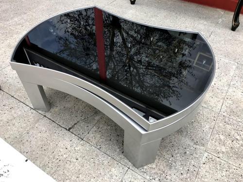 Döner Orta sehp 18035 İÇBÜKEY TARZ Model Kayın Ayak MDF Gümüş gri Tabla füme cam 