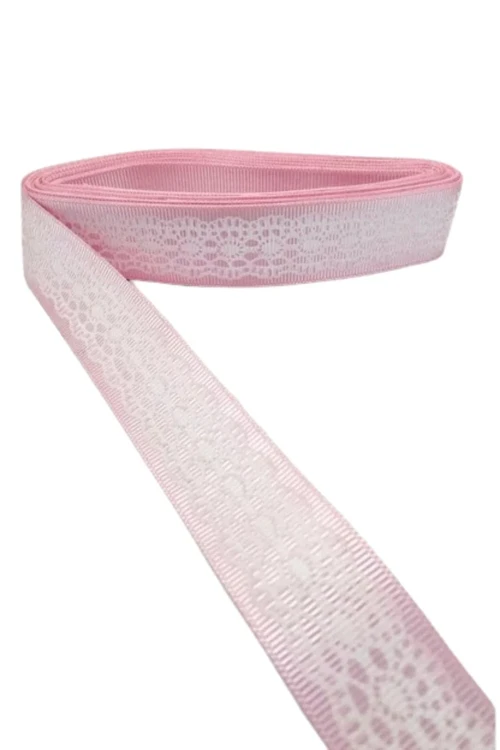 Tafta Dantel Görünümlü Kurdele Pembe - 25 mm - 2 Metre - Zarif & Lüks Özel Gün Süslemesi