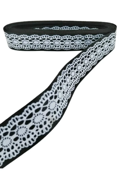 Tafta Dantel Görünümlü Kurdele Siyah 25mm 10 Metre