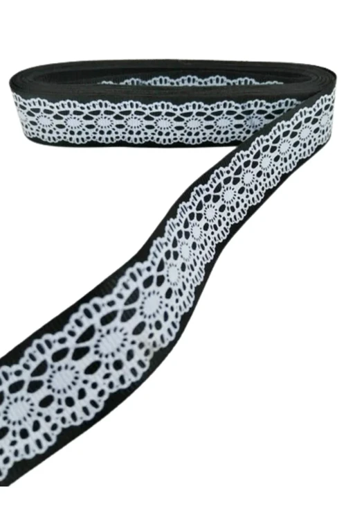 Tafta Dantel Görünümlü Kurdele Siyah 25 mm 2 Metre - Lüks ve Şık Dekorasyon