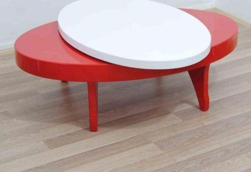 Orta sehpa 17780 Döner OVAL Kayın Retro Ayak Mdf Tabla Beyaz Kırmızı El Yapım