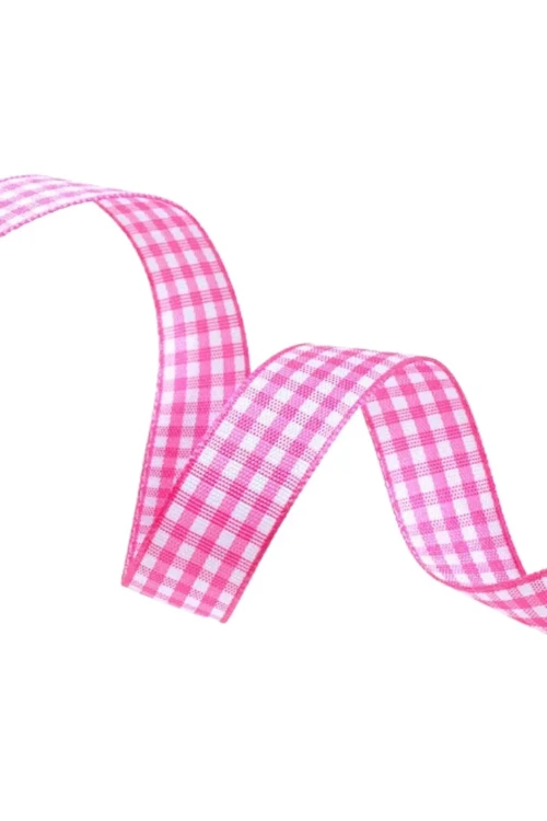 Tafta Ekoseli Kurdele 25 mm Pembe - 1 Metre Süsleme ve Dekorasyon Malzemesi