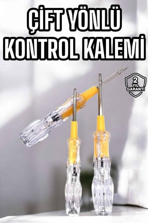 Çift Taraflı Elektrik Kontrol Kalemi - Şeffaf Tornavida, Pirinç Kapaklı ve Yalıtkan
