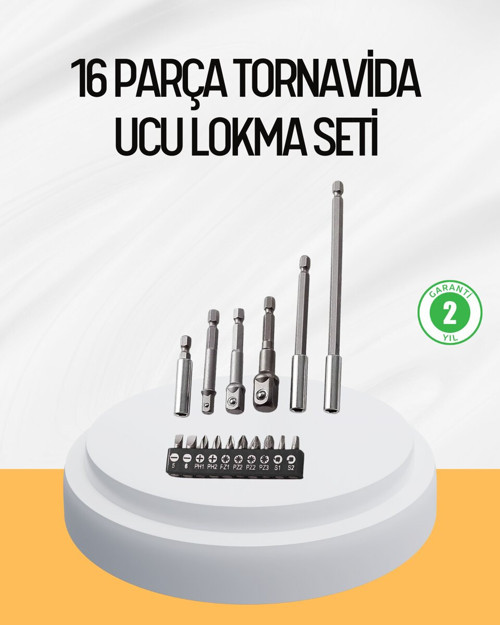 16 Parça Ergonomik Manyetik Tornavida Uç ve Adaptör Seti