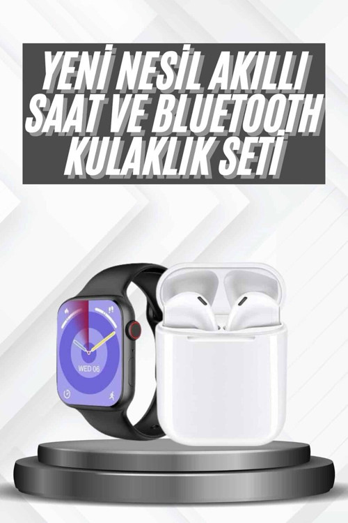 Akıllı Saat Gümüş Kasa Bluetooth Kulaklık Hediyeli İkili Set - Şık ve Teknolojik