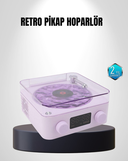 Retro Pikap Hoparlör 360 Derece Ses Projektörlü Gece Lambası Bluetooth Çok Fonksiyonlu