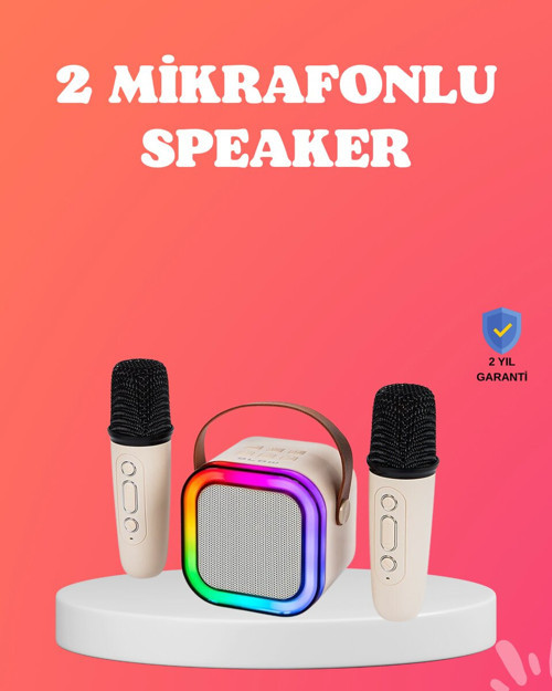 Bluetooth 5.0 Kablosuz Karaoke Hoparlör - LED Işıklarla Parti ve İş Çözümü
