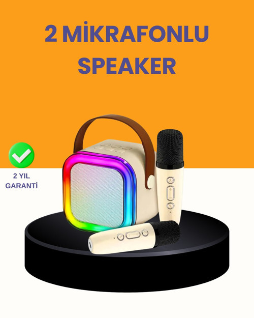 Çift Mikrofonlu Kompakt Karaoke Hoparlör – Uzun Pil Ömrü, Bluetooth 5.0 ve Taşınabilir Tasarım