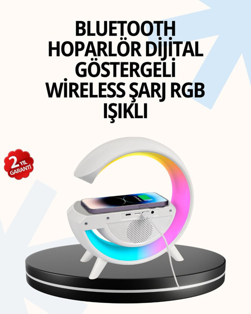 15W Hızlı Şarj Destekli LED Atmosfer Işığı ve Alarm Fonksiyonlu Lamba - Kablosuz Şarj, 13 Renk & Beyaz Gürültü Modu