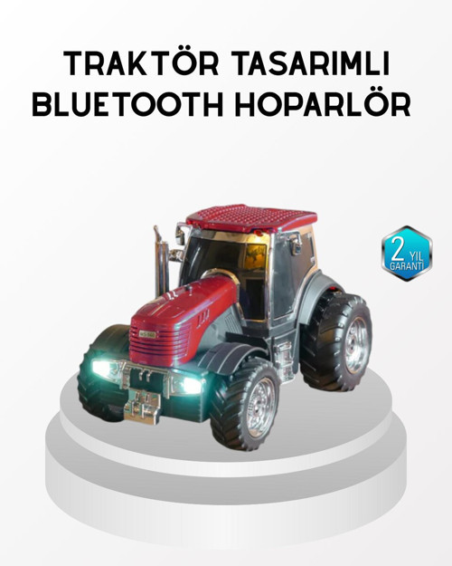Traktör Hoparlör - Nostaljik Tasarım, 12W Güçlü Bluetooth LED Işıklı Ses Sistemi