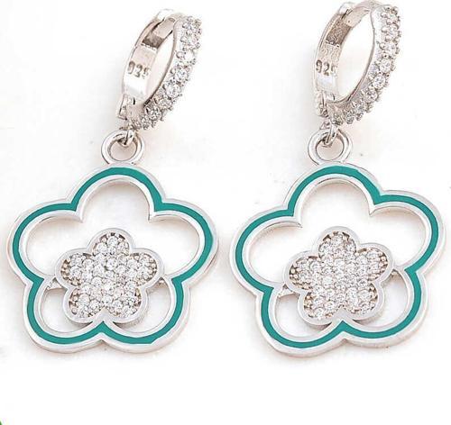 ​Gümüş Sallantılı Çiçek Desenli Kadın Küpe