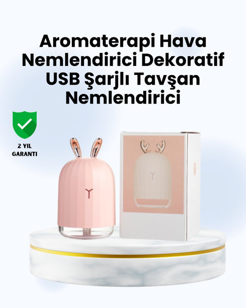 Beyaz Tavşan Kulaklı Ultrasonik Nemlendirici ve Aromaterapi Difüzörü - 200ml Sessiz ve Şık