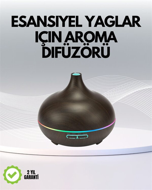 7 Renk Işıklı Ultrasonik Hava Difüzörü - Sessiz Aromaterapi ve Uzun Süreli Nemlendirme
