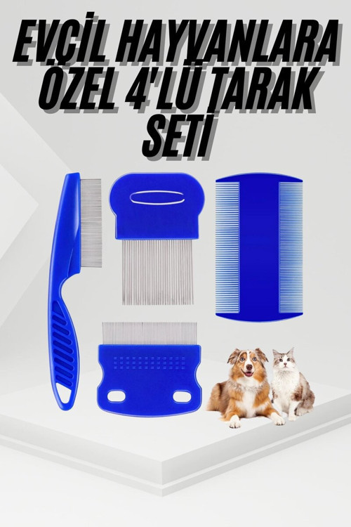 4Lü Bit Pire Tarağı Set - Mavi Evcil Hayvan Tüy Toplayıcı