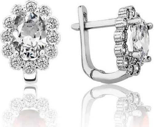 Gümüş Beyaz Çiçek Desenli J Kadın Küpe